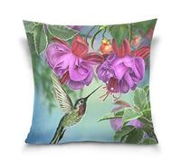 Linomo Throw Pillow Cover 16x16 inch, Tropical Hummingbird Flower Decorative Pillow Cases Cushion Cover for Couch Sofa Bed Home