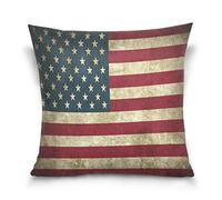 Linomo Throw Pillow Cover 16x16 inch, Vintage USA American Flag Decorative Pillow Cases Cushion Cover for Couch Sofa Bed Home