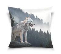 Linomo Throw Pillow Cover 16x16 inch, Wolf Forest Mountain Decorative Pillow Cases Cushion Cover for Couch Sofa Bed Home