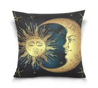 Linomo Throw Pillow Cover 20x20 inch, Sun Moon Star Decorative Pillow Cases Cushion Cover for Couch Sofa Bed Home