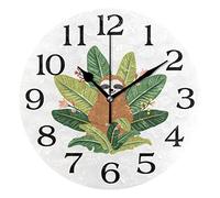 linomo Tropical Animal Sloth Leaves Wall Clock Decor, Silent Non Ticking Round Clock Quiet for Kitchen Living Room Bedroom Bathroom Office
