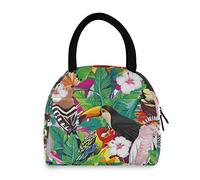linomo Tropical Leaves Parrot Toucan Lunch Bag Cooler Bag Insulated Lunch Box Tote Bag Handbag for Kids Boys Girls Womens Men