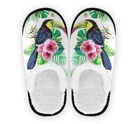 linomo Tropical Palm Leaves Flower Toucan Slippers for Women Men Kids, Womens House Slippers Indoor Slipper House Shoes Bedroom Travel Shoe Multicolor
