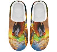 Linomo Tropical Parrot Bird Slippers for Women, Womens House Slippers Indoor Slipper Socks House Shoes Bedroom Shoe