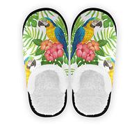 linomo Tropical Parrot Flower Leaves Slippers for Women Men Kids, Womens House Slippers Indoor Slipper House Shoes Bedroom Travel Shoe Multicolor