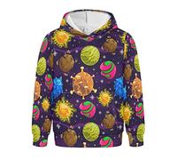 Linomo Unisex Kids Hoodies Cartoon Planet Universe Sweaters Pullover Hoodies Hooded Sweatshirt for 4-10 Years Boy Girl Multicolor