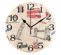linomo Vintage England London Wall Clock Decor, Silent Non Ticking Round Clock Quiet for Kitchen Living Room Bedroom Bathroom Office