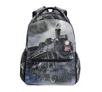 Linomo Vintage Steam Train Backpack Daypacks Bookbag Camping Hiking Travel School Shoulder Bag for Kids Boys Girls Men Women