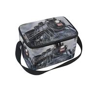 Linomo Vintage Steam Train Lunch Box Insulated Lunch Bag, Cooler Lunchbox Lunch Tote Bag Handbag Reusable Bag for Kids Women Men
