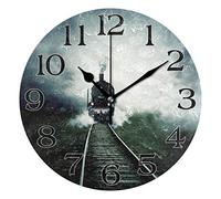 linomo Vintage Steam Train Wall Clock Decor, Silent Non Ticking Round Clock Quiet for Kitchen Living Room Bedroom Bathroom Office