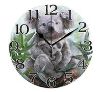 linomo Watercolor Koala Bear Tree Wall Clock Decor, Silent Non Ticking Round Clock Quiet for Kitchen Living Room Bedroom Bathroom Office