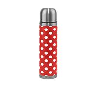 Linomo White Polka Dot Red Stainless Steel Water Bottle,Insulated Leak Proof Double Vacuum Bottle for Sport Travel Camping Office 17 Oz