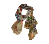 linomo Women's Chiffon Silk Large Scarf Fantasy Mushroom Colorful Meadow Long Shawl Wrap Silk Like Scarf