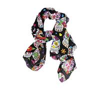 linomo Women's Chiffon Silk Large Scarf Floral Sugar Skull Pattern Long Shawl Wrap Silk Like Scarf