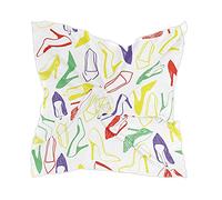 linomo Women's Chiffon Silk Scarf High-Heeled Shoes Pattern Square Shawl Wrap Silk Like Scarf