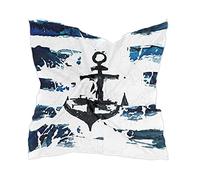 linomo Women's Chiffon Silk Scarf Nautical Anchor Navy Blue Square Shawl Wrap Silk Like Scarf