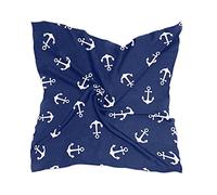 linomo Women's Chiffon Silk Scarf Nautical Anchor Pattern Square Shawl Wrap Silk Like Scarf