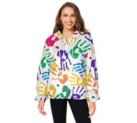 Linomo Womens Girls Hoodie Abstract Colored Handprint Fluffy Fleece Sweaters Jumper Pullover 1/4 Zip Hoodies Hooded Sweatshirt Multi
