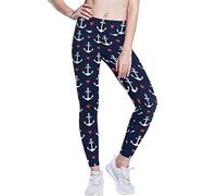 Linomo Women's High Waist Yoga Pants, Nautical Anchor Love Heart Workout Running Pants Yoga Leggings for Women