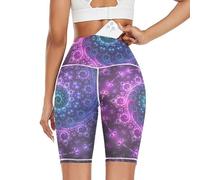 Linomo Women's High Waist Yoga Shorts, Abstract Spiral Paisley Space Workout Running Shorts Gym Cycling Shorts Yoga Leggings for Women Girls Multicoloured