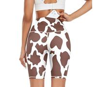Linomo Women's High Waist Yoga Shorts, Cow Pattern Workout Running Shorts Gym Cycling Shorts Yoga Leggings for Women Girls Multicoloured