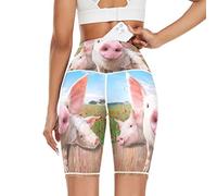 Linomo Women's High Waist Yoga Shorts, Cute Funny Pig Workout Running Shorts Gym Cycling Shorts Yoga Leggings for Women Girls Multicoloured