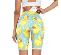 Linomo Women's High Waist Yoga Shorts, Cute Yellow Ducks Pattern Workout Running Shorts Gym Cycling Shorts Yoga Leggings for Women Girls