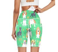 Linomo Women's High Waist Yoga Shorts, Dog Breed Paw Print Workout Running Shorts Gym Cycling Shorts Yoga Leggings for Women Girls Multicoloured