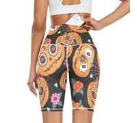 Linomo Women's High Waist Yoga Shorts, Halloween Pumpkin Flower Spiderweb Workout Running Shorts Gym Cycling Shorts Yoga Leggings for Women Girls Multicoloured