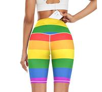 Linomo Women's High Waist Yoga Shorts, LGBT Gay Pride Rainbow Peace Love Workout Running Shorts Gym Cycling Shorts Yoga Leggings for Women Girls