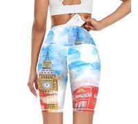 Linomo Women's High Waist Yoga Shorts, UK London Symbol Big Ben Workout Running Shorts Gym Cycling Shorts Yoga Leggings for Women Girls Multicoloured