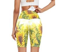 Linomo Women's High Waist Yoga Shorts, Vintage Sunflower Workout Running Shorts Gym Cycling Shorts Yoga Leggings for Women Girls Multicoloured