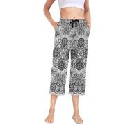 Linomo Women's Pyjama Bottoms Ethnic Flower Pajama Pant Cropped Trousers Pajama Lounge Pants Loungewear Nightwear Yoga Casual Pants