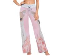 Linomo Women's Wide Leg Pajama Lounge Pants Cute Chihuahua Dog Pink Rose Pyjamas Bottoms Trousers Loungewear Nightwear Yoga Casual Pants