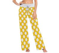Linomo Women's Wide Leg Pajama Lounge Pants Yellow Polka Dot Pyjamas Bottoms Trousers Loungewear Nightwear Yoga Casual Pants