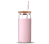 LINONI 500ml Summer Milk Juice Drinking Jar Transparent Straw Glass Cup Leakproof Water Bottle with Wooden Lid and Silicone Cover for Women Girls