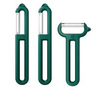 Linoroso 3PCS Peeler with Pointed Tips I-Shaped Smooth and Serrated Blade, Y-Shaped Julienne Blade for Peeling and Striping Fruits and Vegetables, Sharpness, Smoothness and Comfortable Grip - Green