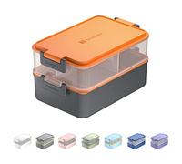 linoroso Bento Lunch Box for Adults with 3 Compartments Lunchbox with Sauce Container and Utensils, Bento Boxes for Microwave and Dishwasher Plastic BPA-Free As Sandwich Snack Salad Box - Lava Orange