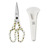 Linoroso Heavy Duty Kitchen Scissor Ultra Sharp Utility Scissors with Cover, Cooking Cutting Stainless Steel Food Shears for Meat Poultry Fish Chicken Pizza Vegetables Herbs BBQ Nuts - Chili Graphic