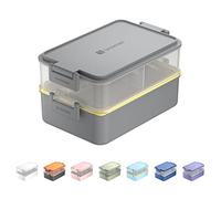 linoroso Stackable 2-Tier Adult Bento Box, 4 Compartments - Ultimate Gray