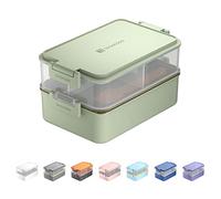 linoroso Stackable Bento Box Adult Lunch Box | Meet All You On-the-Go Needs for Food, Salad, and Snack Box, Premium Bento Lunch Box for Adults Include Utensil Set, Dressing Containers - Pale Mint