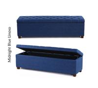 Linoso Chesterfield Midnight Blue Ottoman Storage Box With Square Wooden Legs - Upholstered Blanket Box (120W X 40D X 45H Cm)