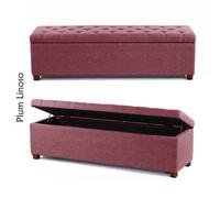 Linoso Chesterfield Plum Ottoman Storage Box With Square Wooden Legs - Upholstered Blanket Box (150W X 40D X 45H Cm)