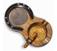 LINOVINO Wooden Cigar Ashtray Coaster Whiskey Glass Tray & Handmade Horseshoe Design Cigar Accessories with 3 Cigar Slot Great Cigar Gifts for Men Indoor Outdoor Patio Home Office Use (Grey)