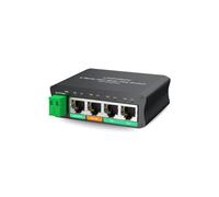 LINOVISION 4 Ports Mini Solar PoE Switch works directly with DC12V or DC24V batteries, provide 2 PoE+ ports, 1 High PoE+ Port for big PTZ cameras and 1 Passive 24V PoE Port for Wireless Bridge