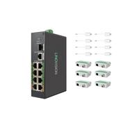 LINOVISION Industrial 8-Port EOC & POE Switch with 6pcs EOC Transmitters, Long Reach PoE Over Coax or UTP Cable, Simplified Wiring, Upgrading Analog System to IP Surveillance System