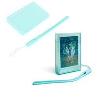 Linpr 2 Set Travel Photo Holder for Fujifilm Instax Mini 7+/8/9/11/12/40/90/EVO, 3 inch Photo Storage Case, Camera Clear Photo Protective Box with Wrist Lanyard, Polaroid Display Frame (Green glitter)
