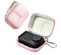 Linpr Mini Carrying Case for DJI OSMO Action 5 Pro, PU Leather Travel Bag Compatible with Action 4/Action 3 Camera, Portable Storage Box with Carabiner, Action Camera Accessories (Pink)