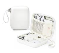 Linpr Portable Charger Case, Portable Tech Electronic Organizer Bag, Small Travel Storage Pouch for Laptop Accessories, MacBook Power Adapter, Charging Cords, USB Drives, Power Bank (White, L)