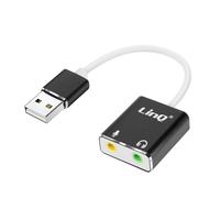 LinQ External USB Sound Card Adapteur Double 3.5mm Jack, White /